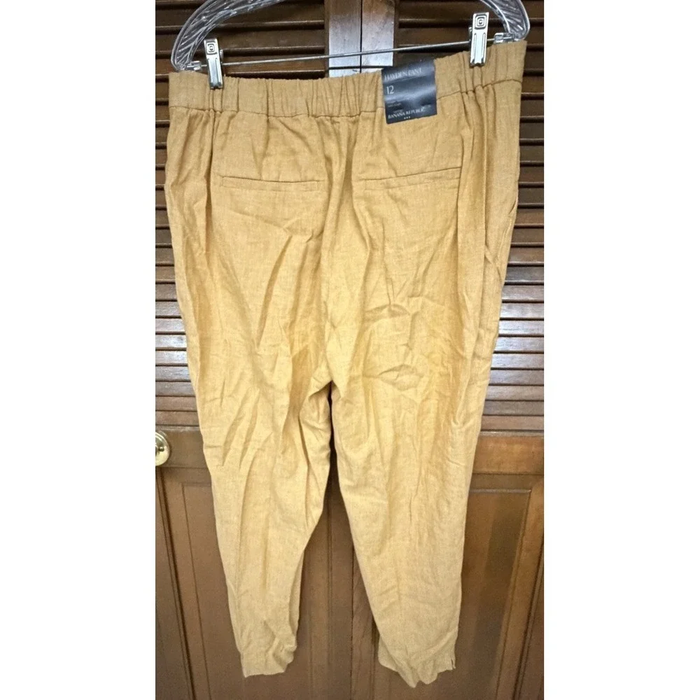 Banana Republic Hayden Pant Linen Blend Tapered Ankle Pants Tan Size 12 NWT